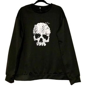 Floral Blooming Black Skull Bat Pullover Sweatshirt Women Sz XXL Goth Witchy NWT